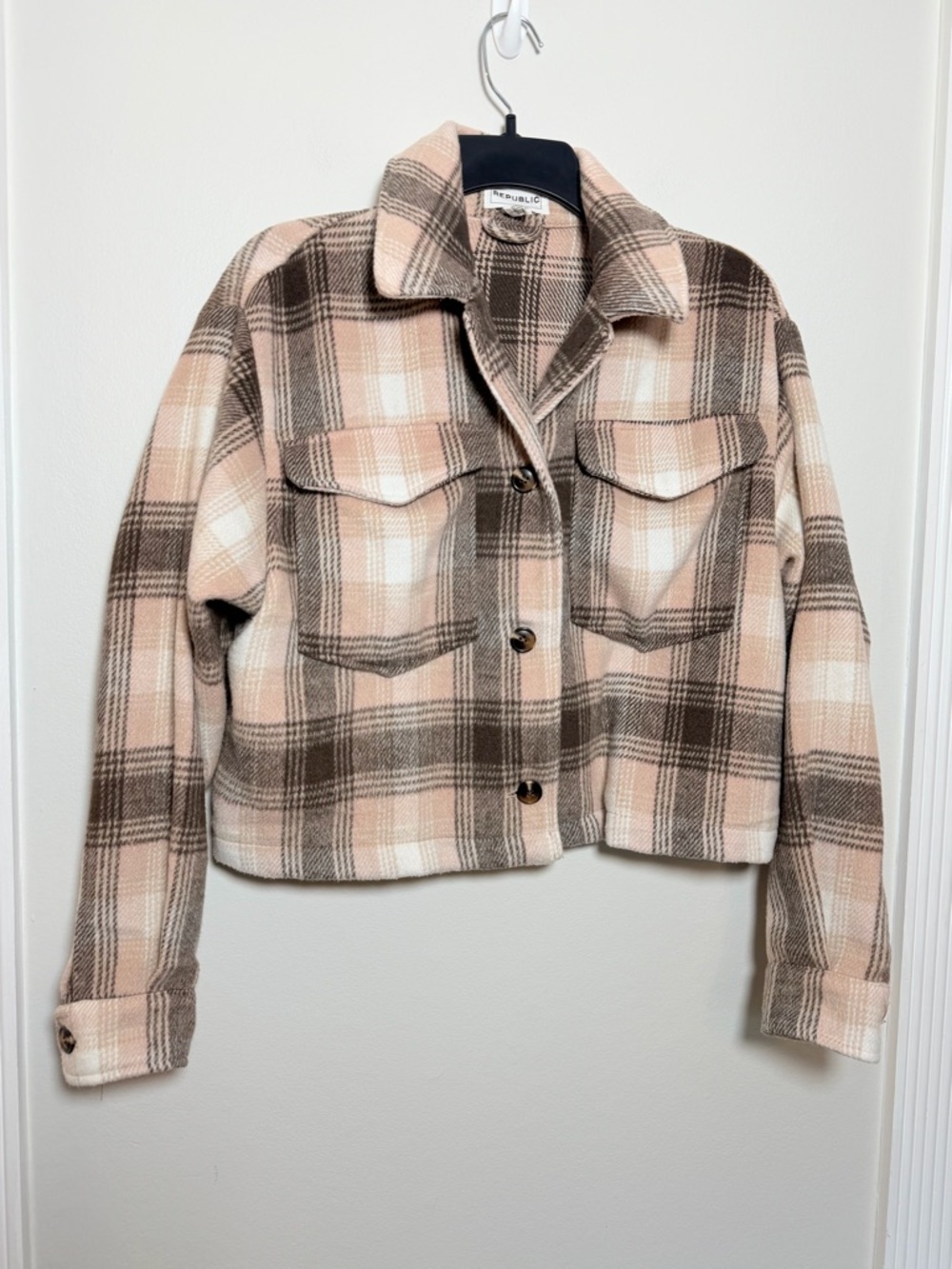 For The Republic Pink Cropped Plaid Jacket Size Small